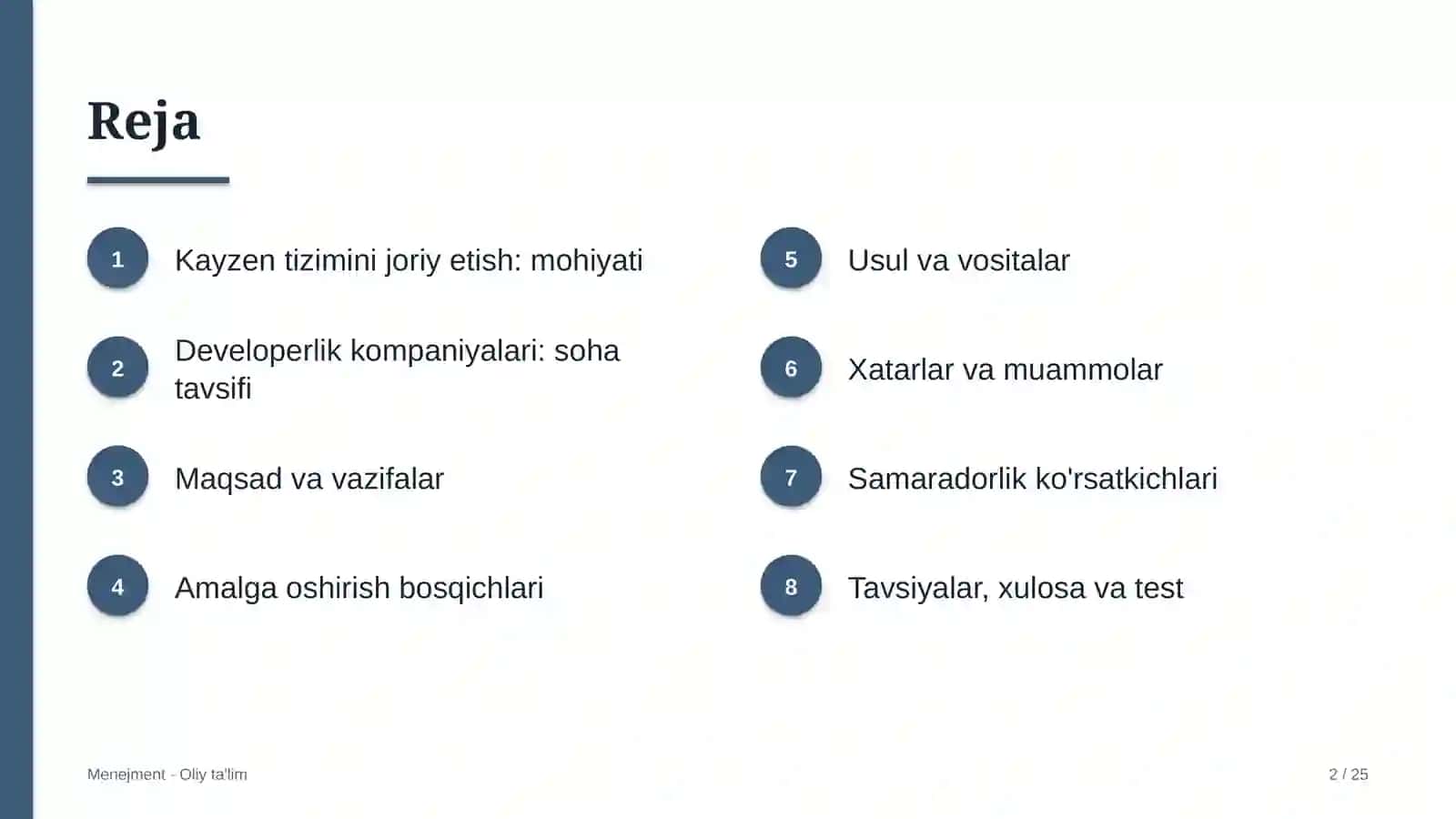 Developerlik kompaniyalarida kayzen tizimini joriy etish 2