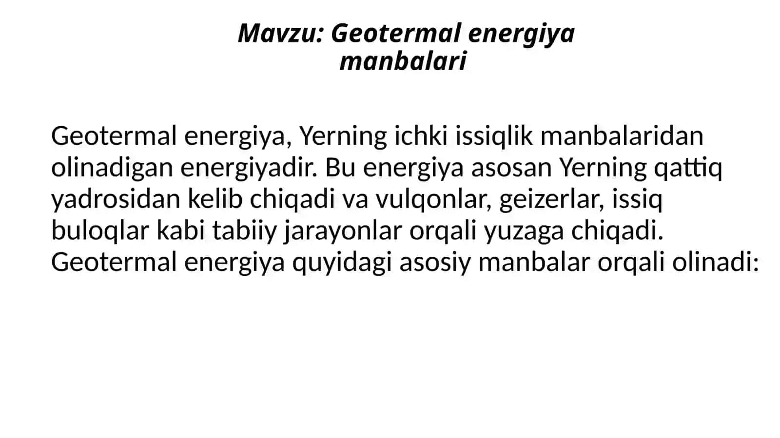 Geotermal energiya manbalari 2