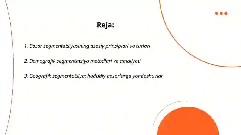Bozor segmentatsiyasi va iste'molchilar xulq atvorini o'rganish 2