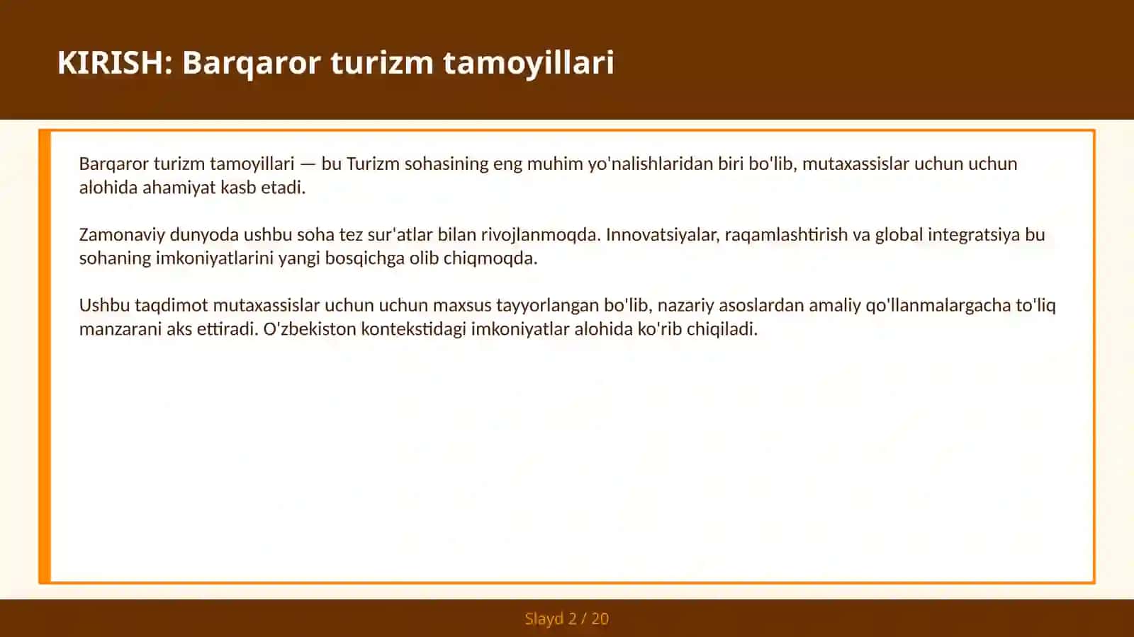 Barqaror turizm tamoyillari 2