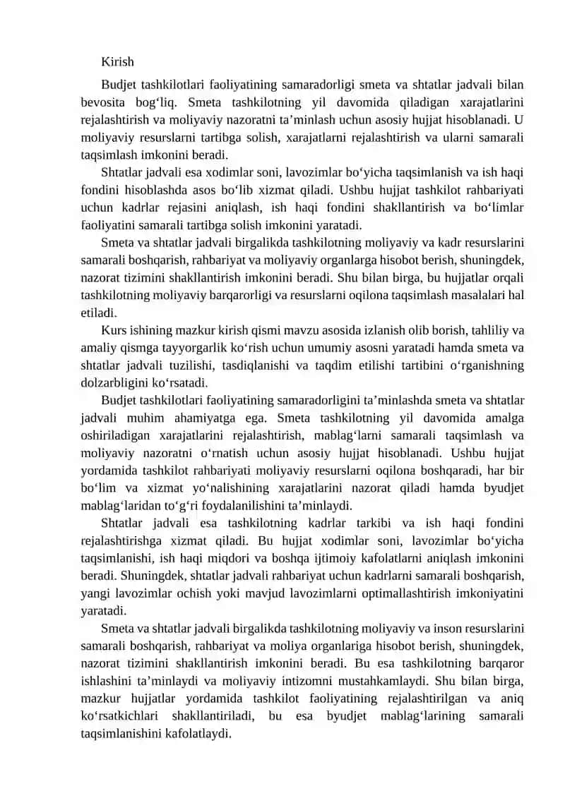 Budjet tashkilotlarida smetalari va shtatlar jadvalini tuzish 2