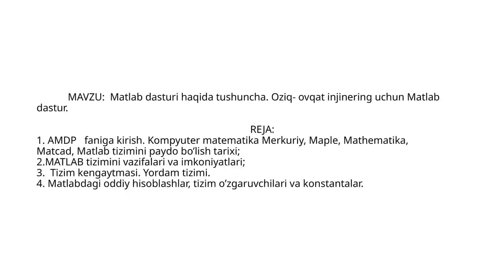 MATLAB dasturlarini o'rganish 2
