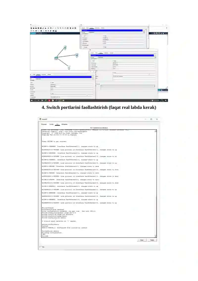 Cisco Packet Tracer: 3 PC va 1 Switch tarmog'ini sozlash 2