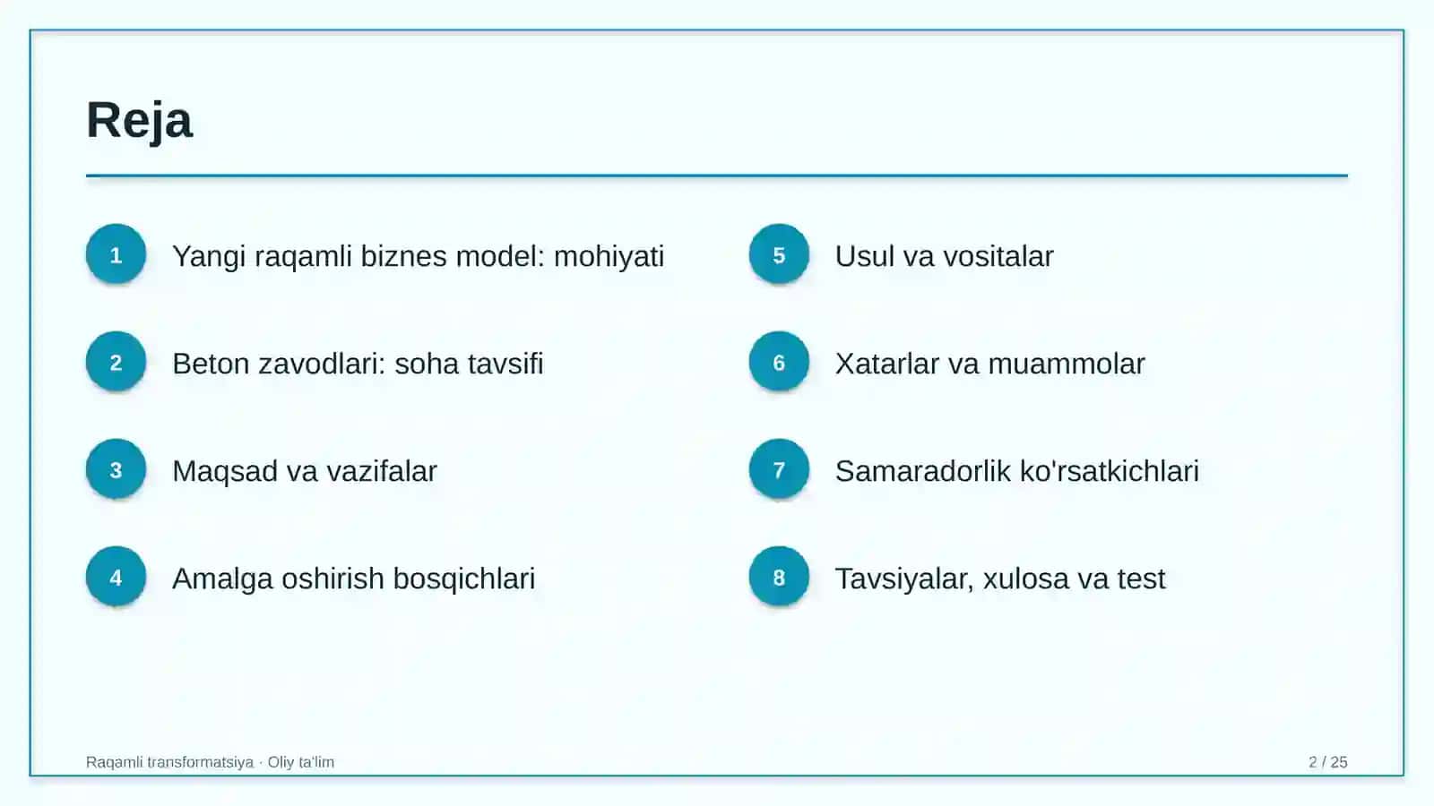 Rahamli transformatsiya · Oliy ta'lim 2