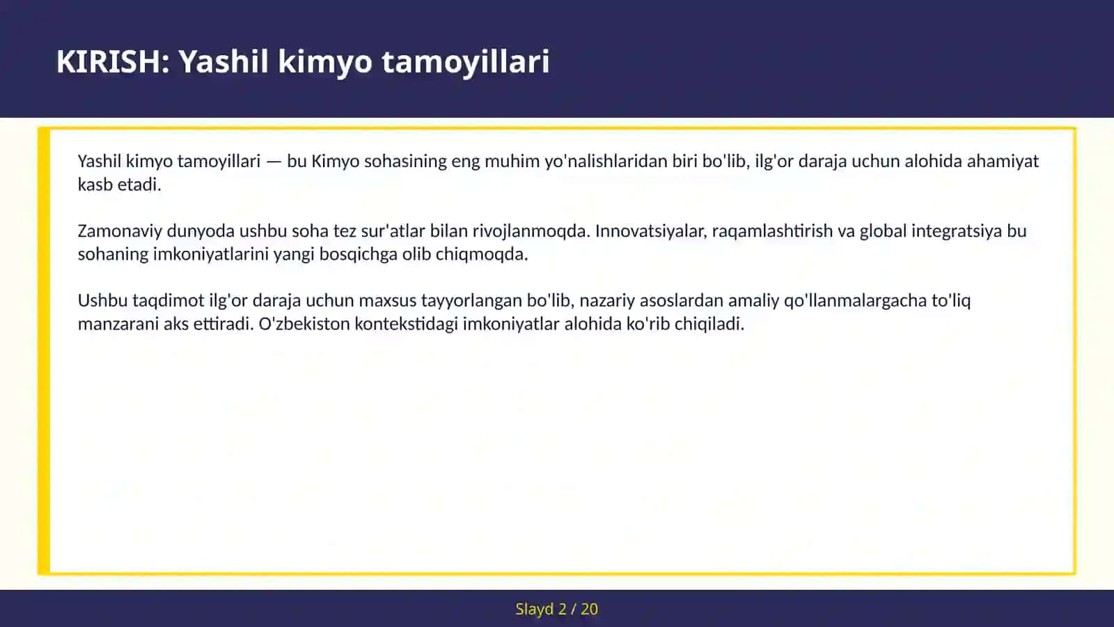 Yashil Kimyo Tamoyillari 2