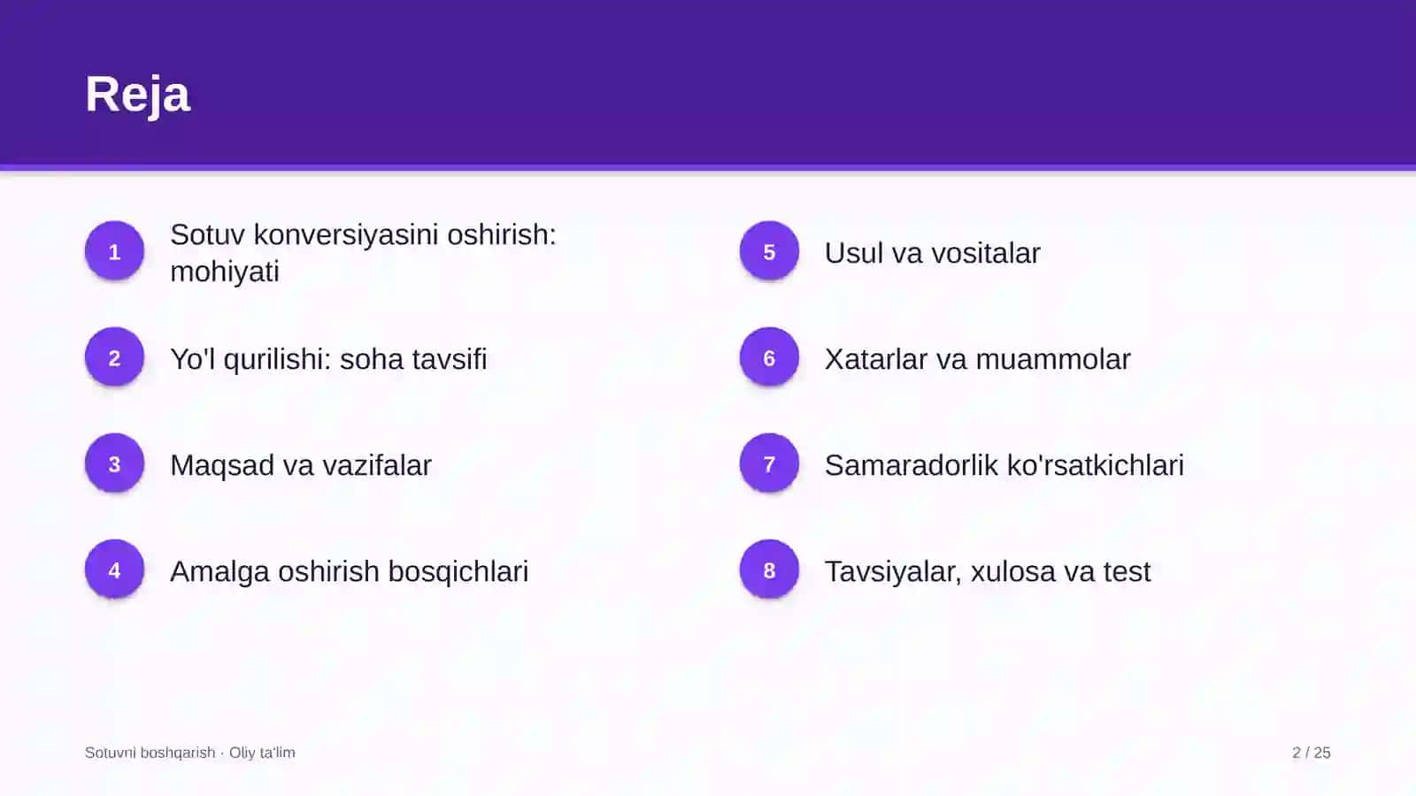 Yo'l qurilishida sotuv konversiyasini oshirish 2