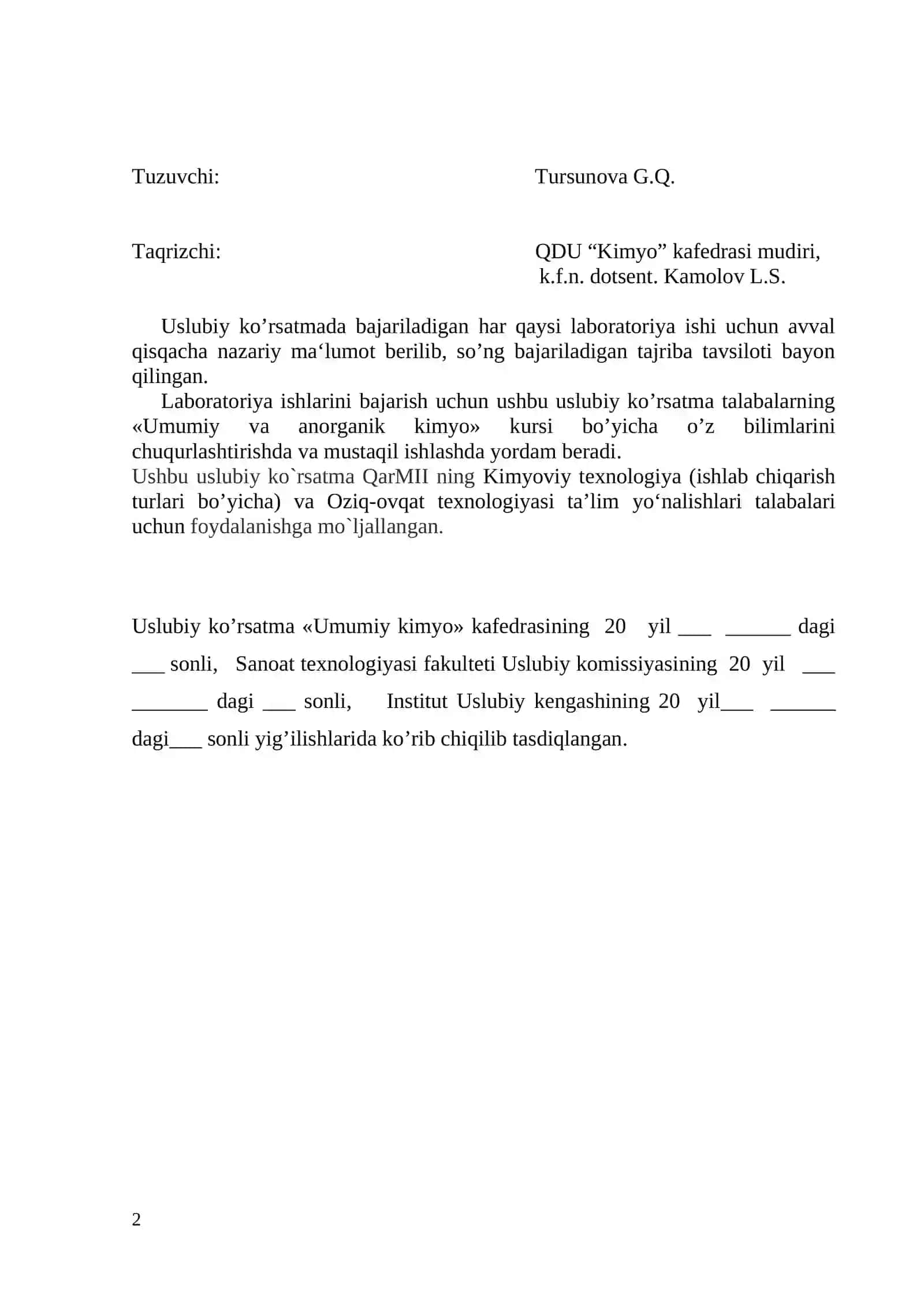 Uslubiy ko’rsatma laboratoriya ishlari 2