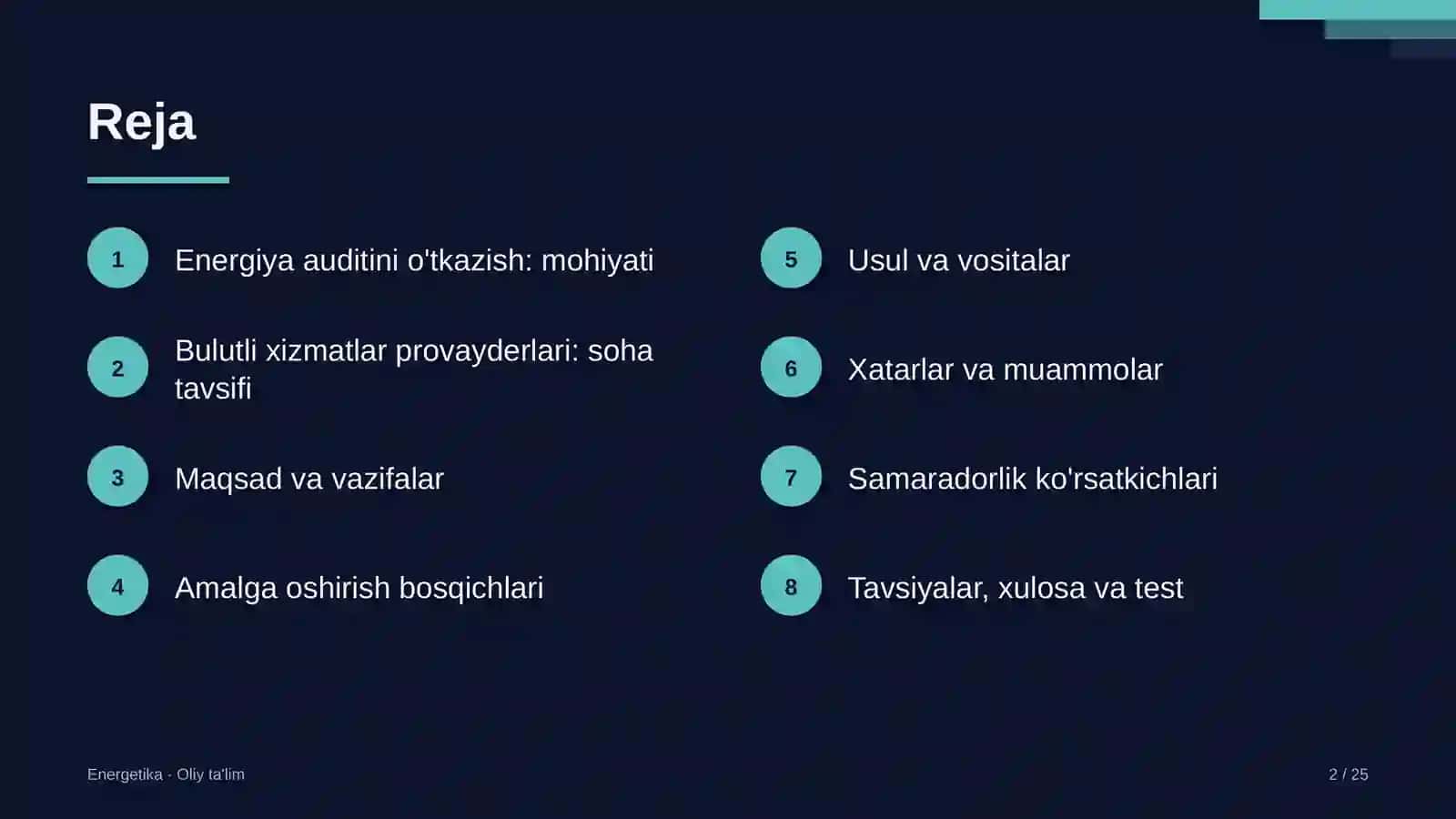 Bulutli xizmatlar provayderlarida energiya auditini o'tkazish 2