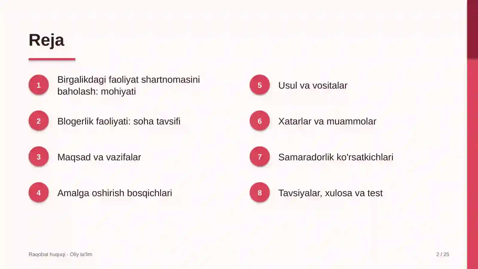 Raqobat huquqi · Oliy ta'lim 2