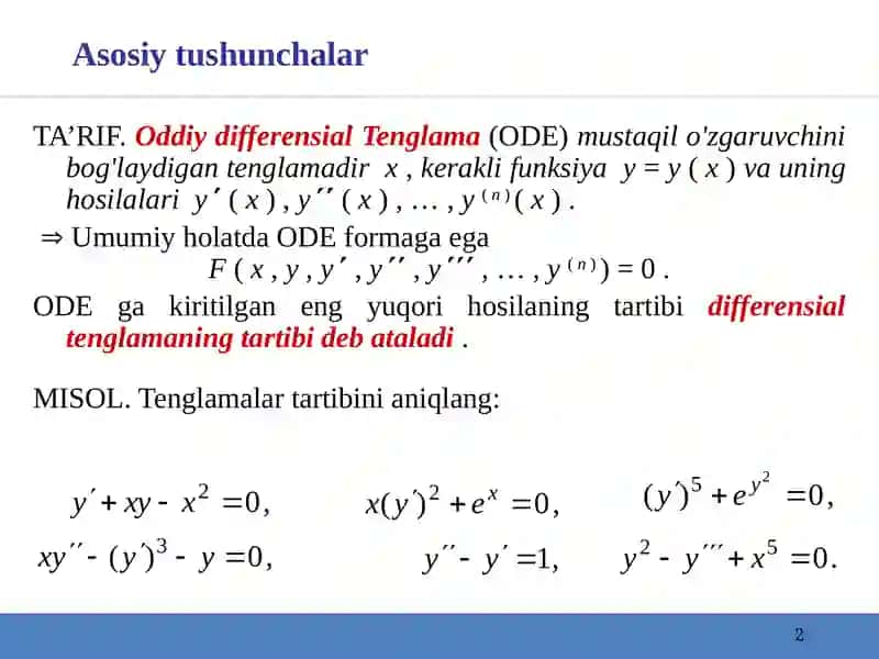 Birinchi tartibli differensial tenglamalarni integrallash 2