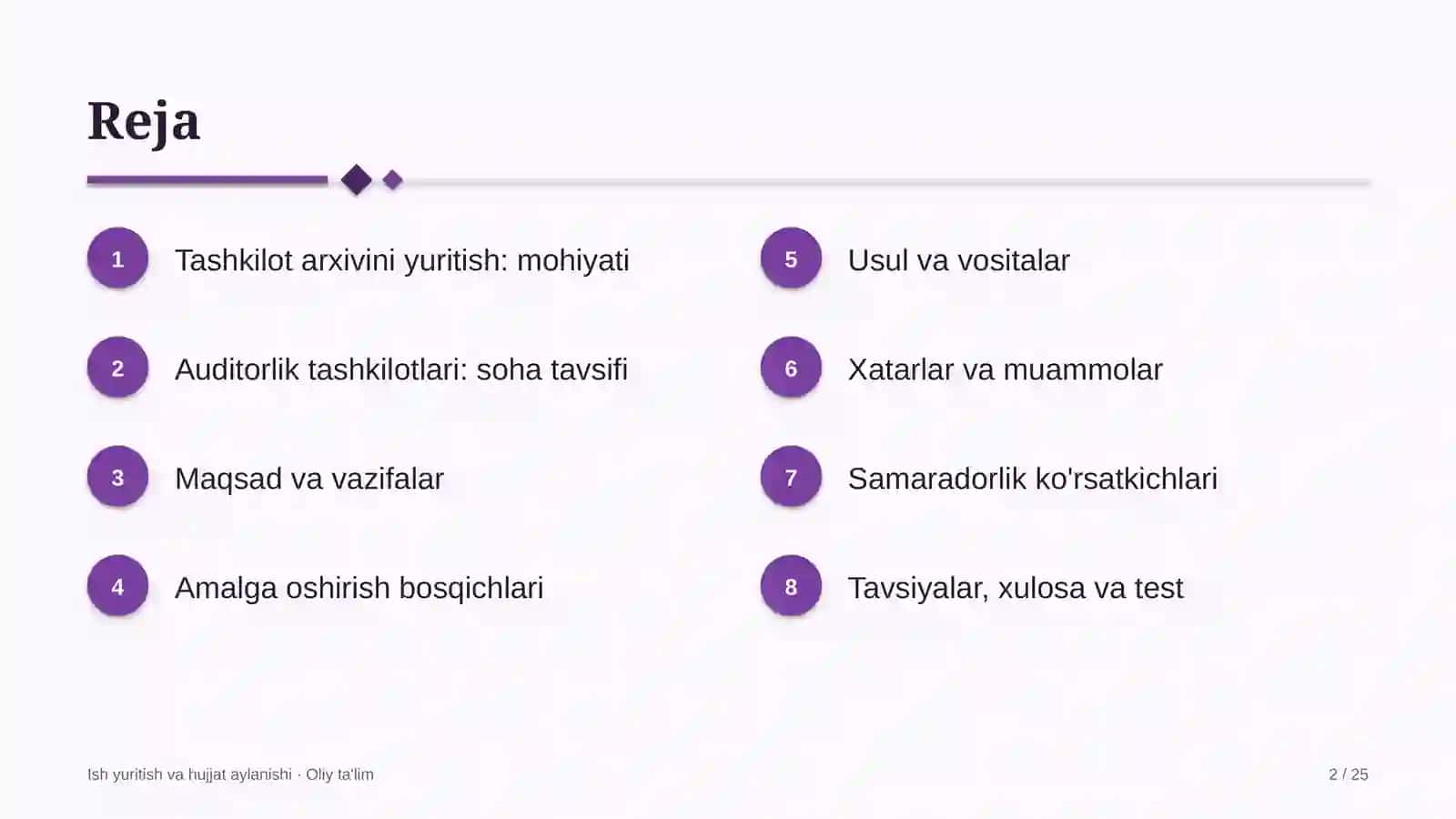 [Auditorlik tashkilotlarida tashkilot arxivini yuritish] 2