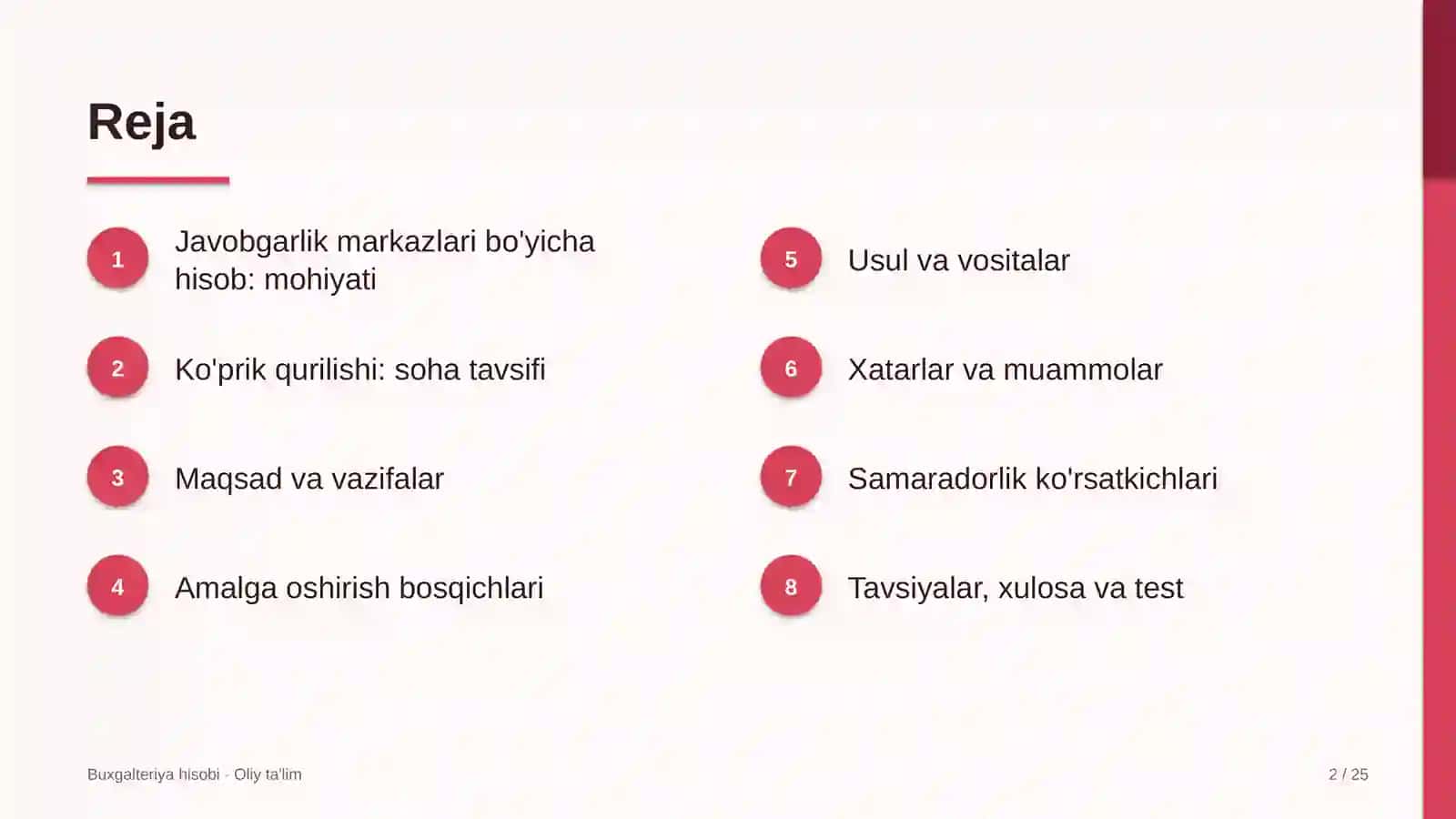 Ko'prik qurilishida xarajatlarni javobgarlik markazlari bo'yicha hisobga olish 2