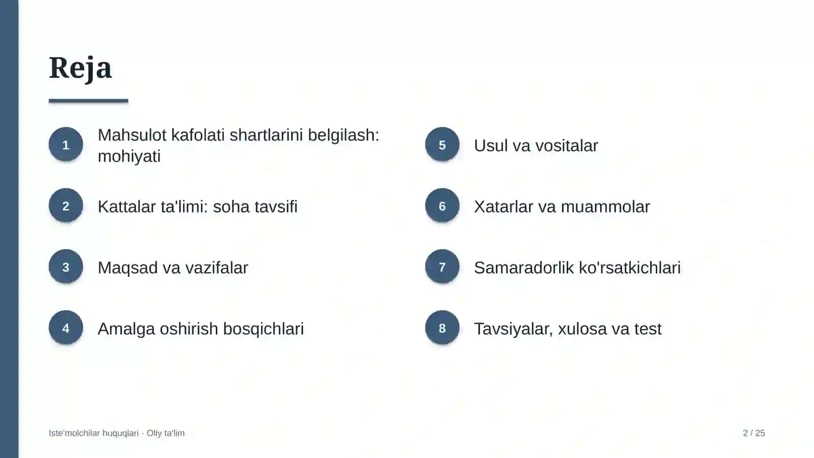 Kattalar ta'limida mahsulot kafolati shartlarini belgilash 2