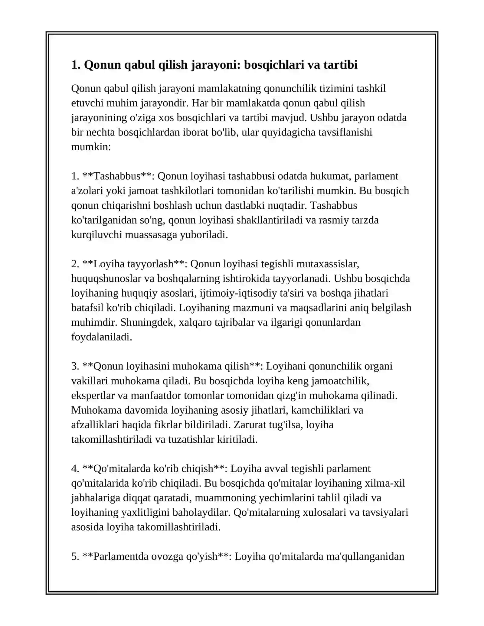 QONUN QABUL QILISH JARAYONI 2