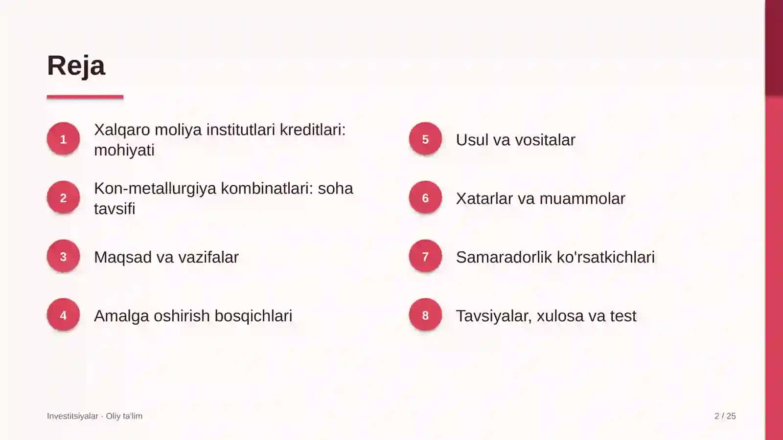 Kon-metallurgiya kombinatlarida xalqaro moliya institutlari kreditlaridan foydalanish 2