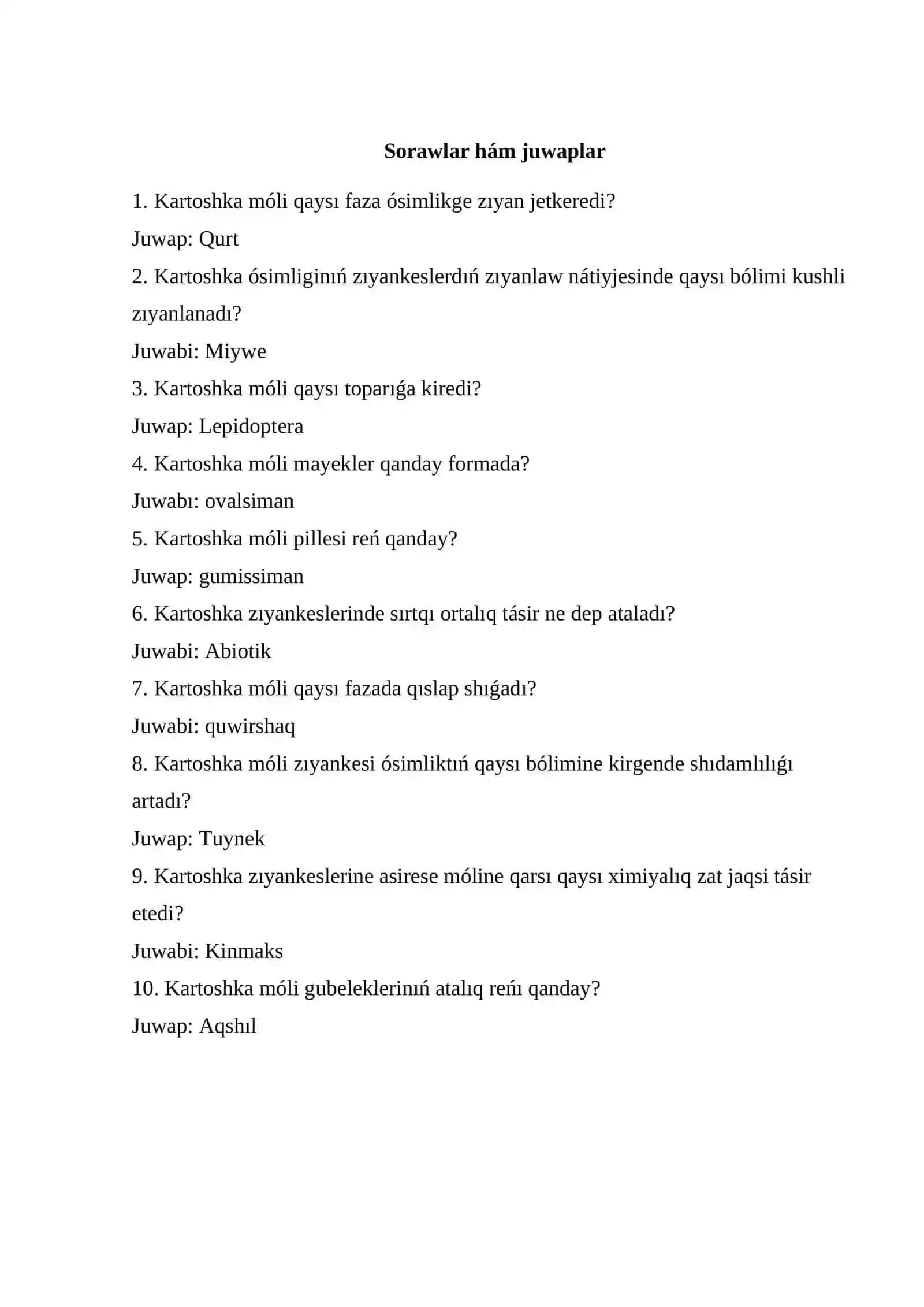 Kartoshka zıyankesleriniń tarqalıwı hám kóbeyiwin aldınan anıqlaw(krosvord) 2