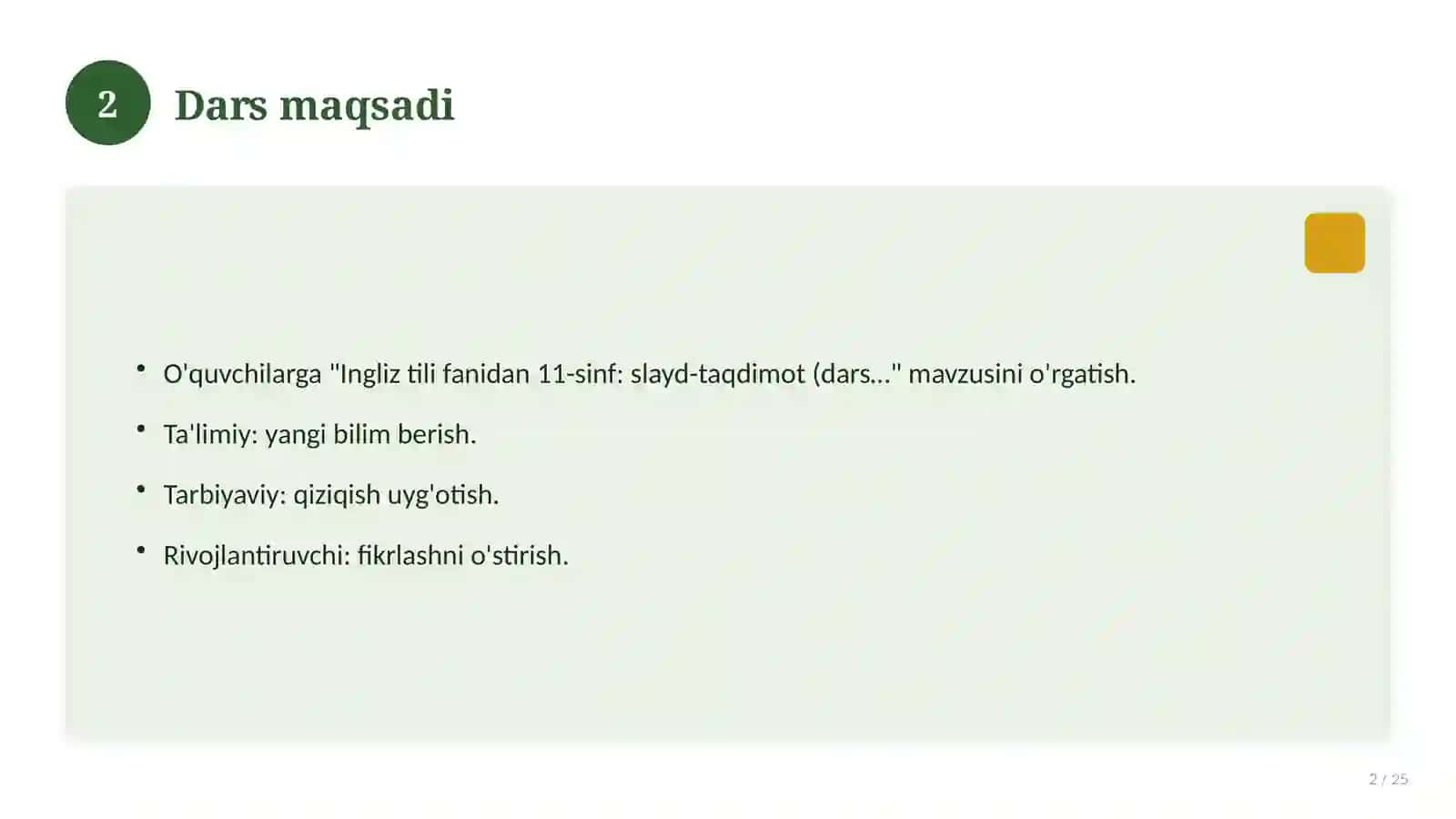 Ingliz tili fanidan 11-sinf: slayd-taqdimot (dars uchun) 2