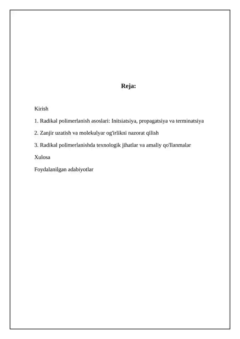 Radikal polimerlanish mexanizmlari 2