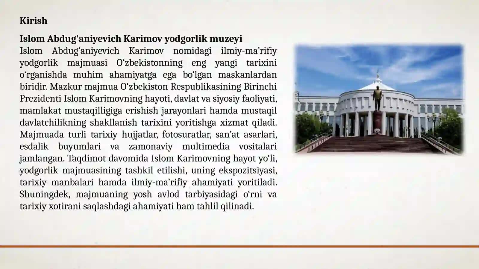 Islom Abdug‘aniyevich Karimov yodgorlik muzeyi 2