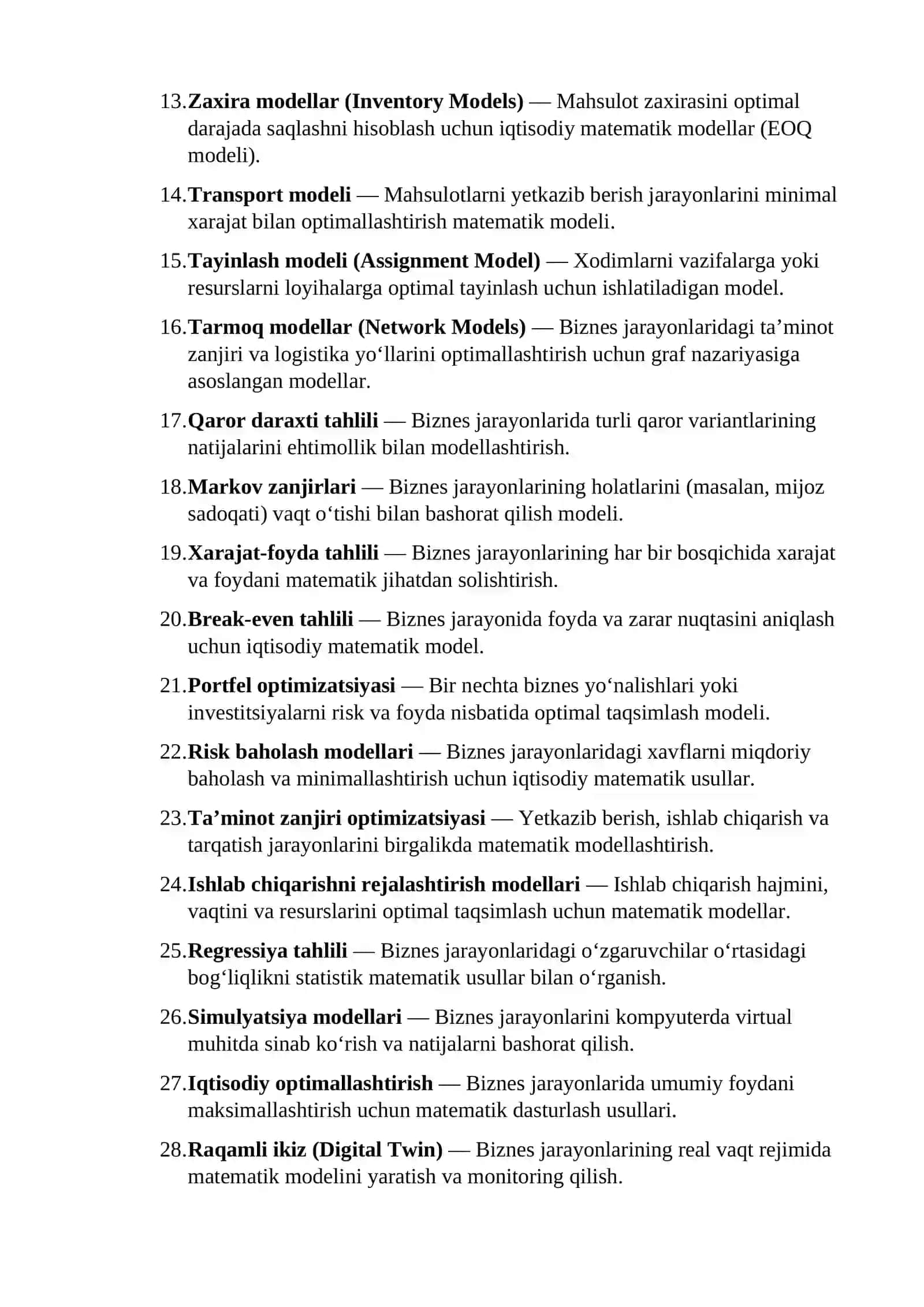 Biznes jarayonlarini tadqiq qilishda iqtisodiy matematik modellardan foydalanish 2
