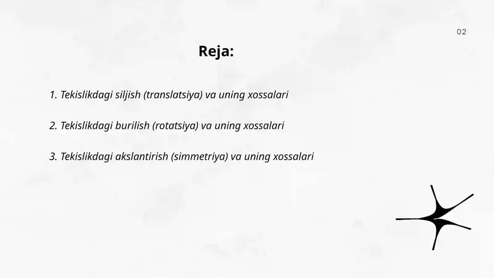 Tekislikdagi harakatlar va ularning xossalari 2