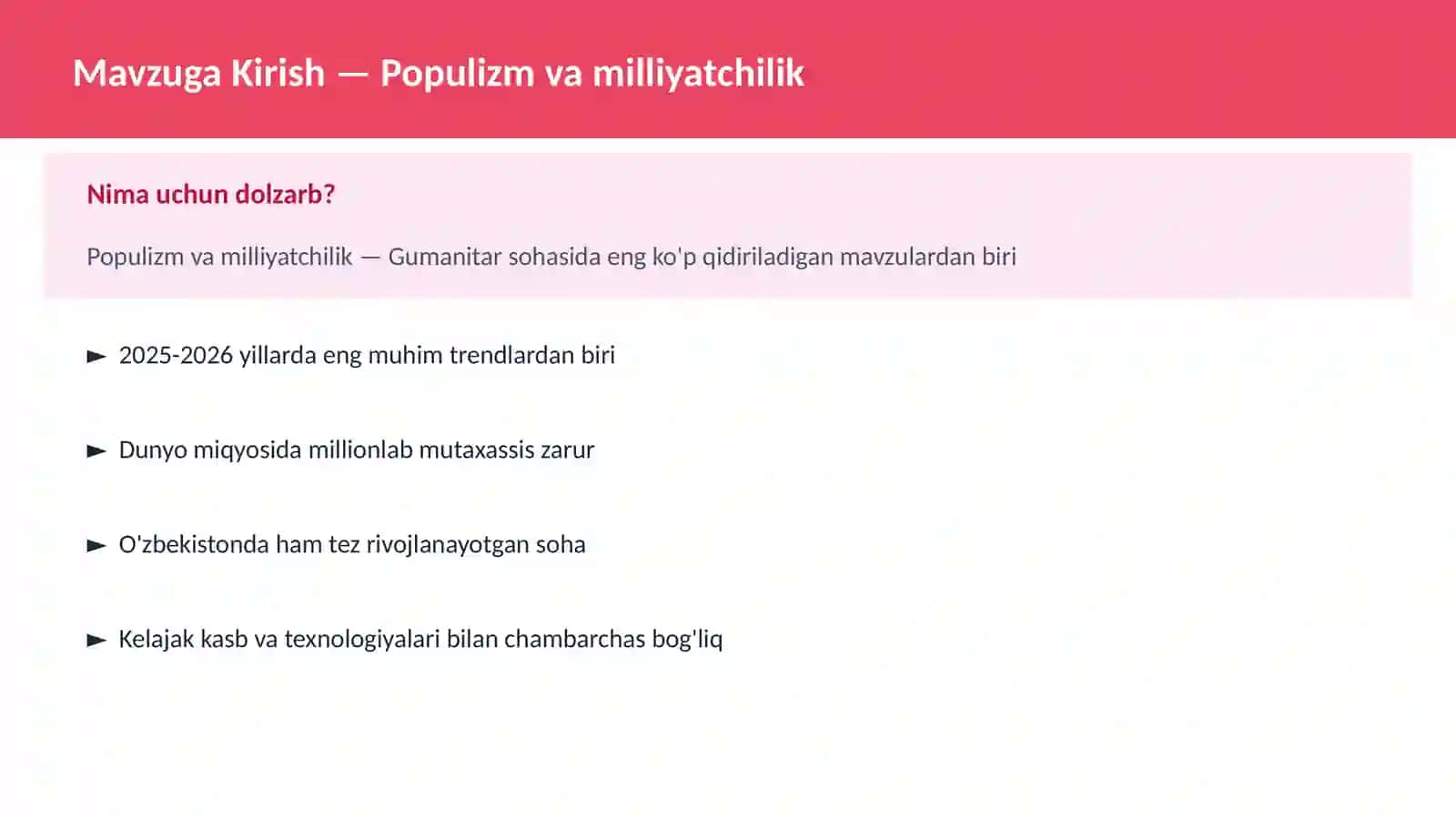 Populizm va milliyatchilik 2