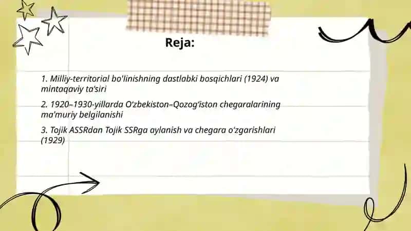 Sovet davrida Oʻzbekiston Qozogʻiston va Tojikiston chegarasining oʻzgarishlari 2