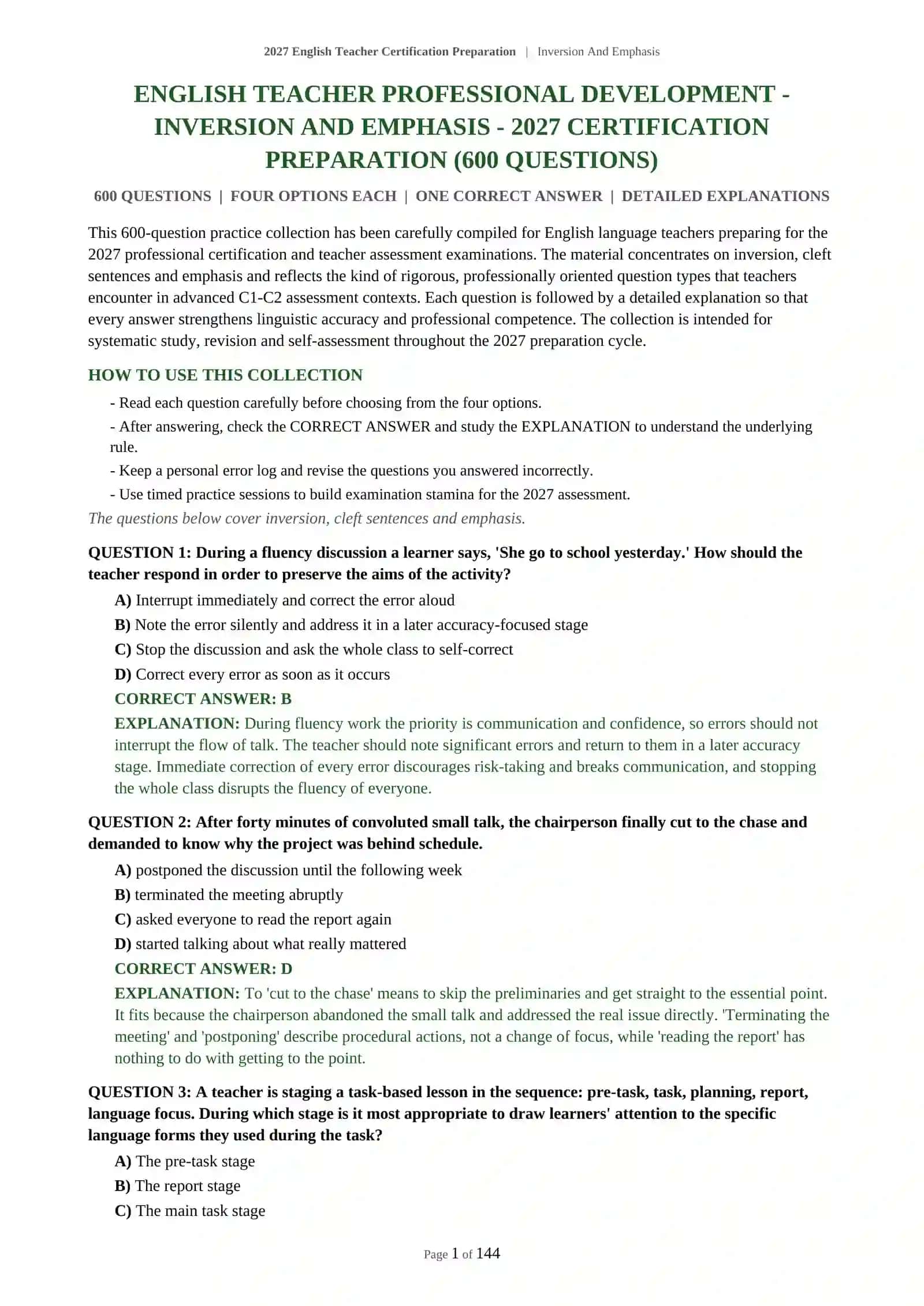 Inversion And Emphasis English Teacher Certification Preparation 2027 2