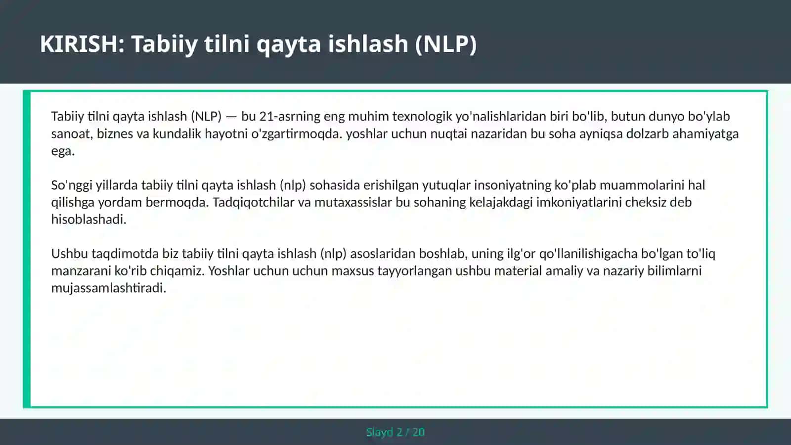 Tabiiy tilni qayta ishlash (NLP) 2