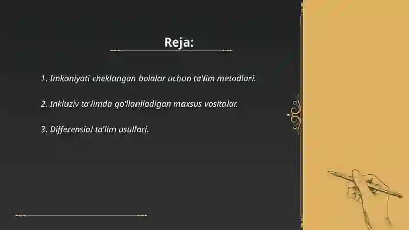 Imkoniyati cheklangan bolalarni oʻqitishda ta'lim metodlari va vositalari, ta'limni tashkil etish shakllari va turlari to'g'risida bilimlarni berish 2