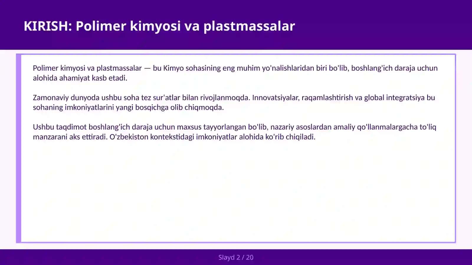 Polimer kimyosi va plastmassalar 2