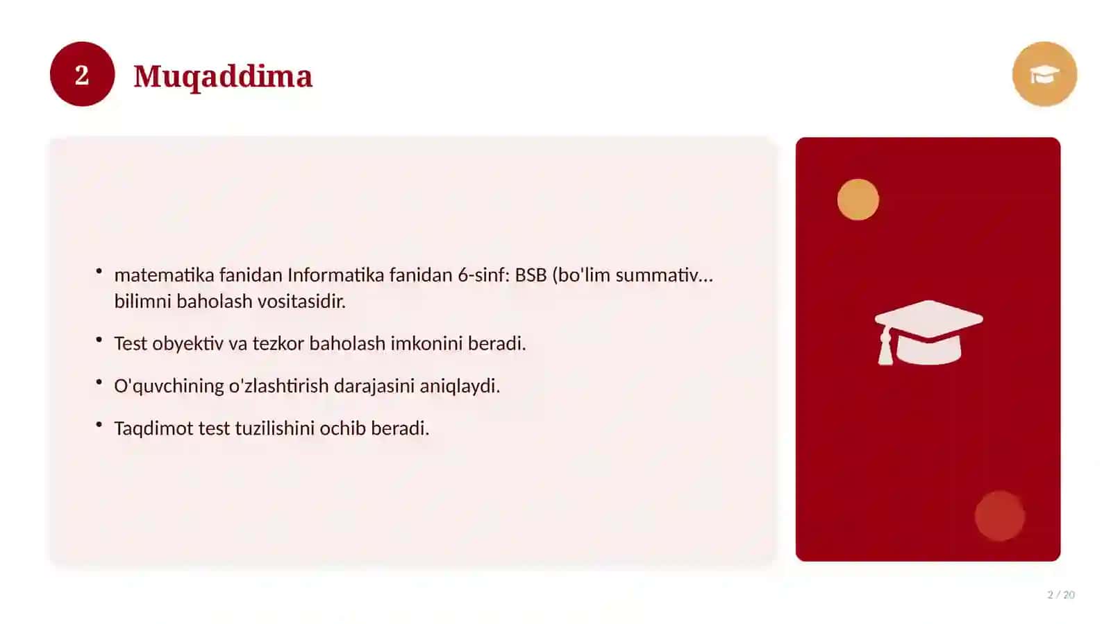 Informatika fanidan 6-sinf: BSB (bo'lim summativ baholash) 2