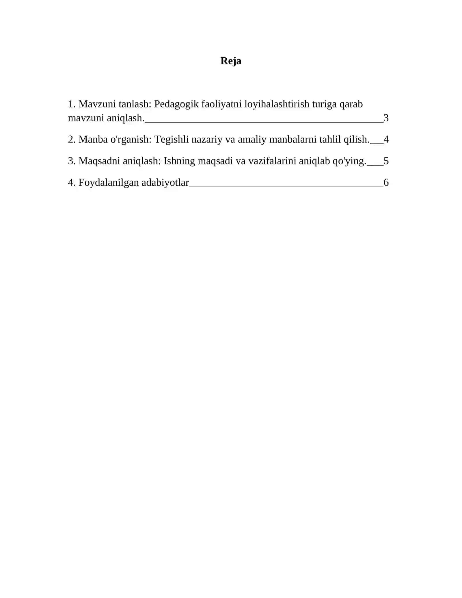 Pedagogik faoliyatini loyihalashtirishturlari 2