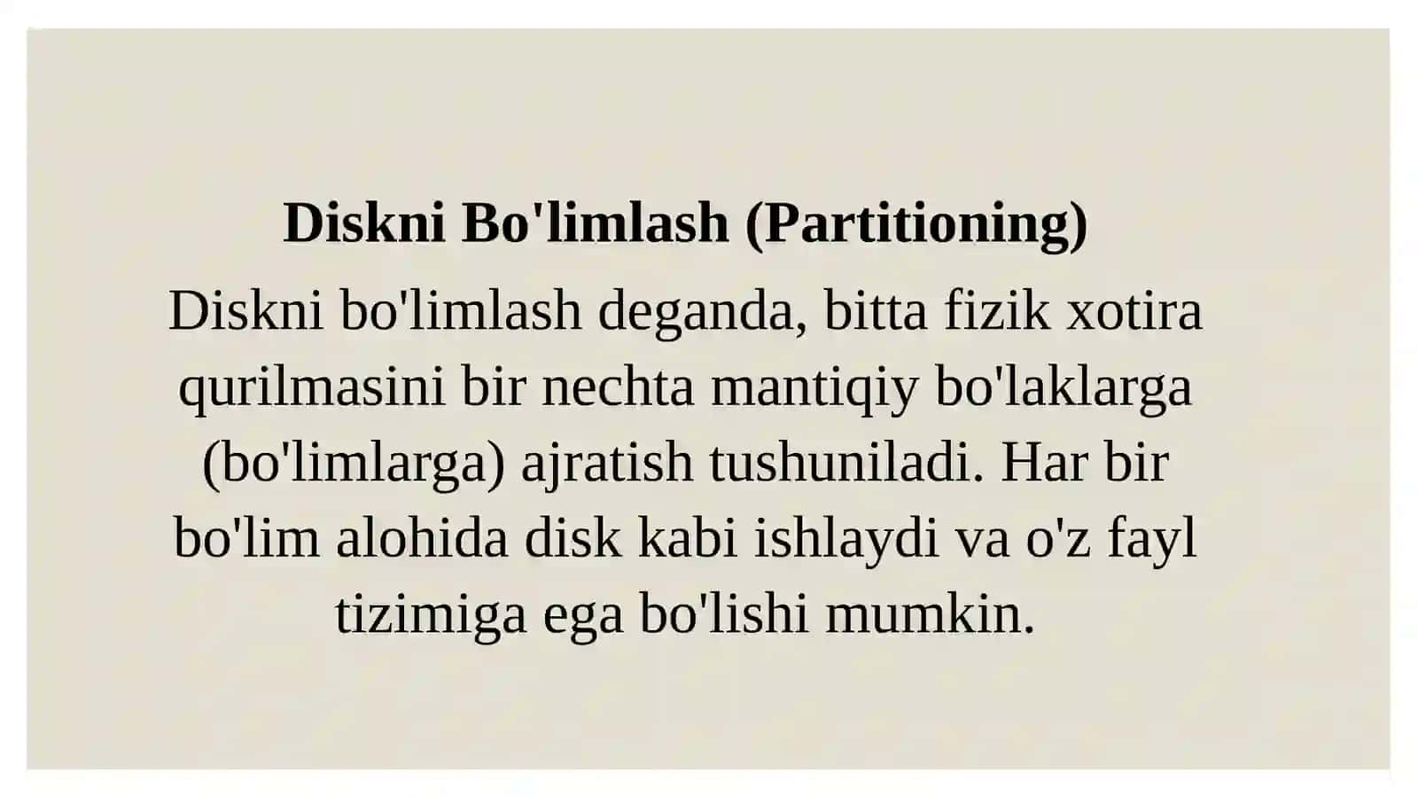 Disklarni bo'limlash va formatlash 2