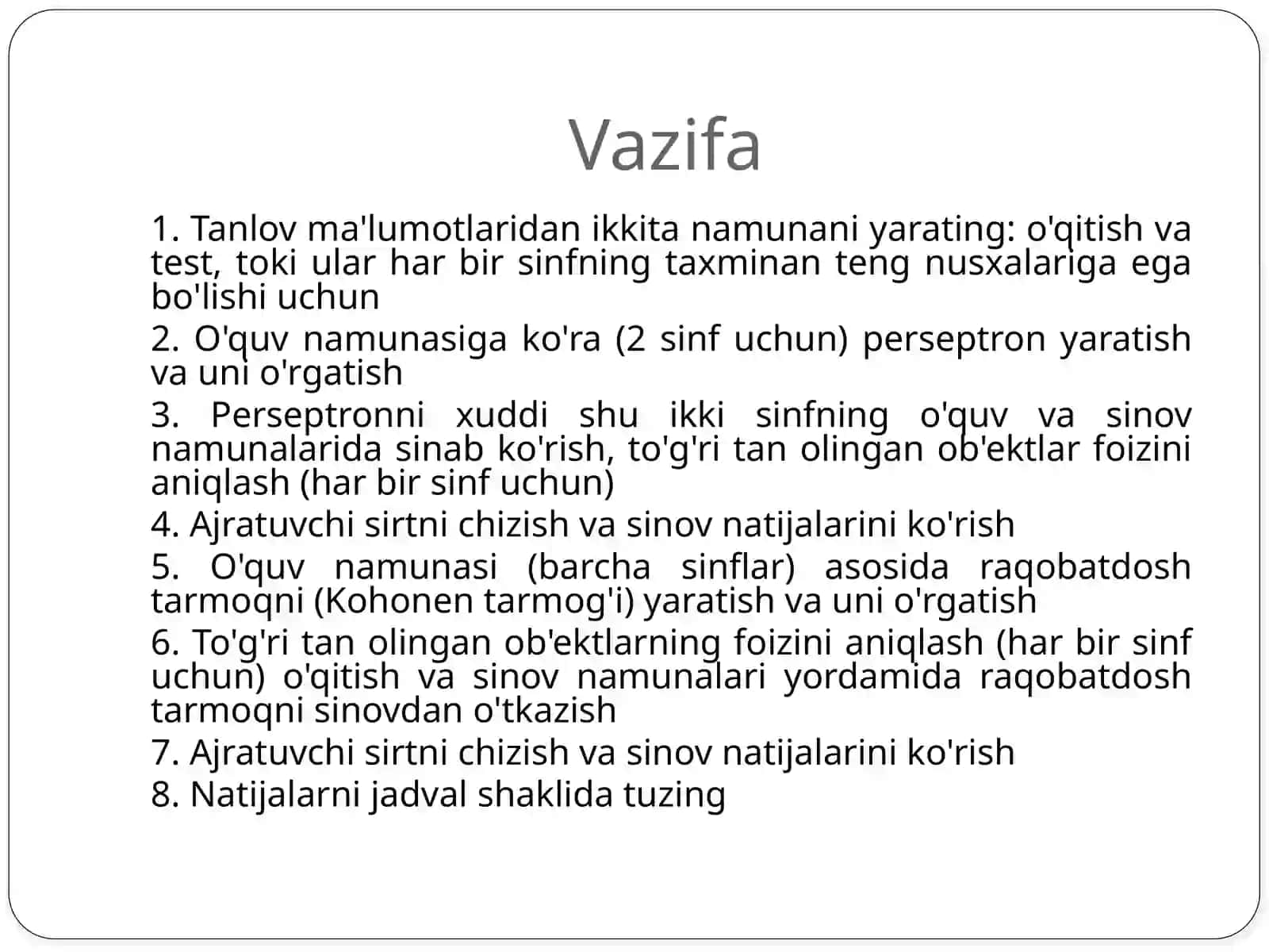 Perceptron va kohen qatlami 2