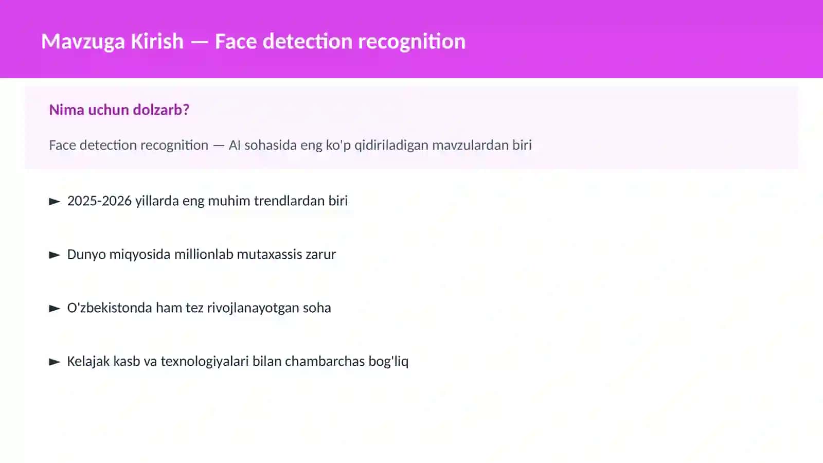 Mavzuga Kirish — Face detection recognition 2
