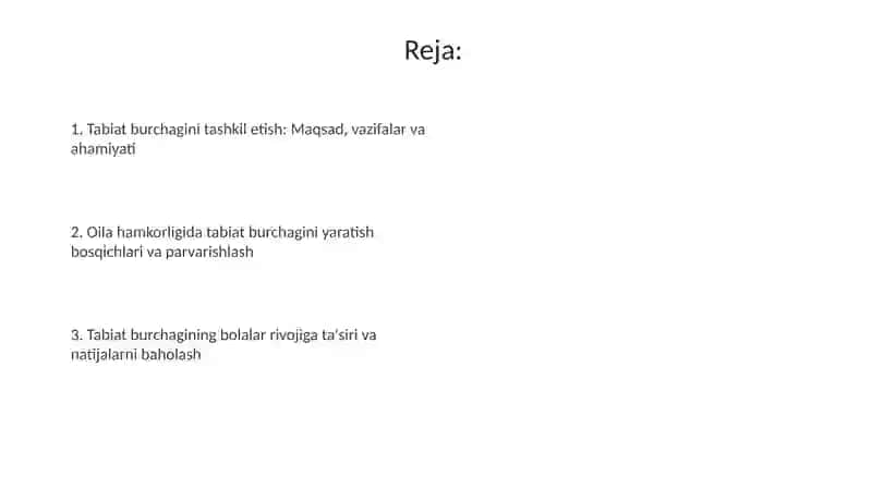 Tabiat burchagini tashkil etish 2