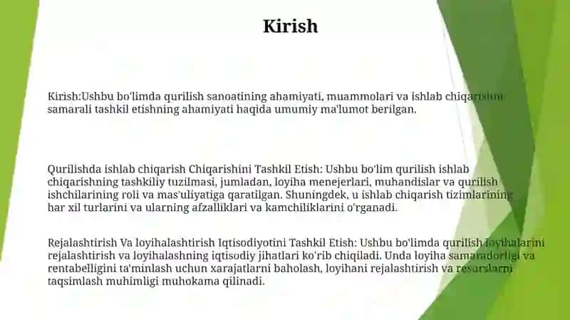 Qurilishda Ishlab Chiqarishini Tashkil Etish, Rejalashtirish Va Loyihalashtirish Iqtisodiyotini Tashkil Etish 2
