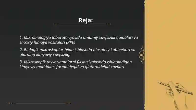 Mikrobiologiya labaratoriyasida xavfsizlik qoidalarini oʻrganish 2