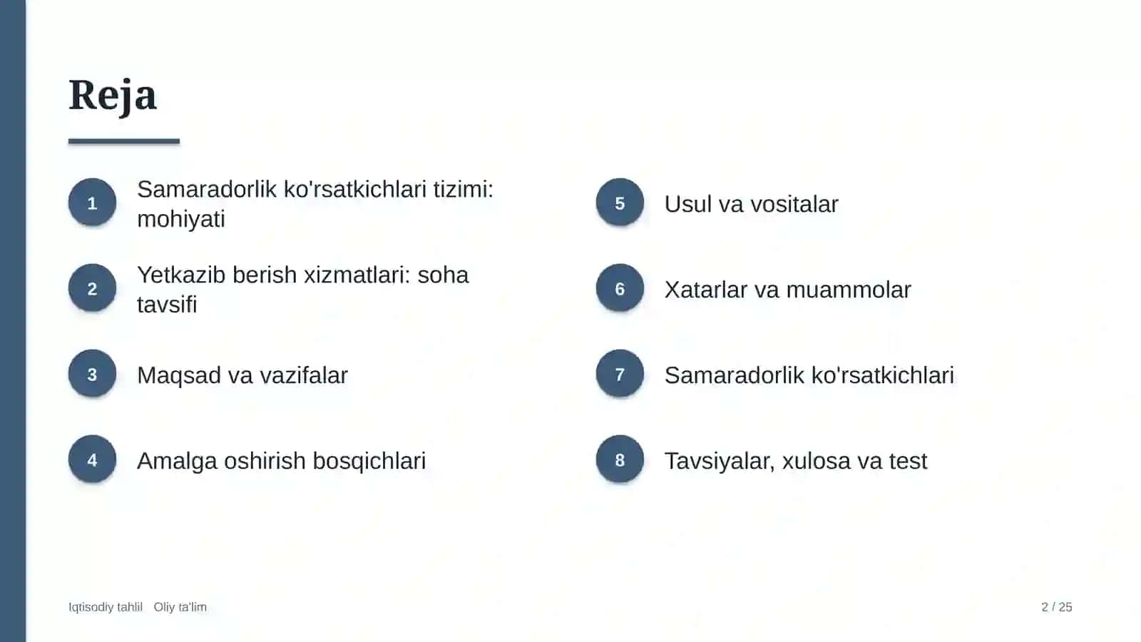 Yetkazib berish xizmatlarida samaradorlik ko'rsatkichlari tizimi 2