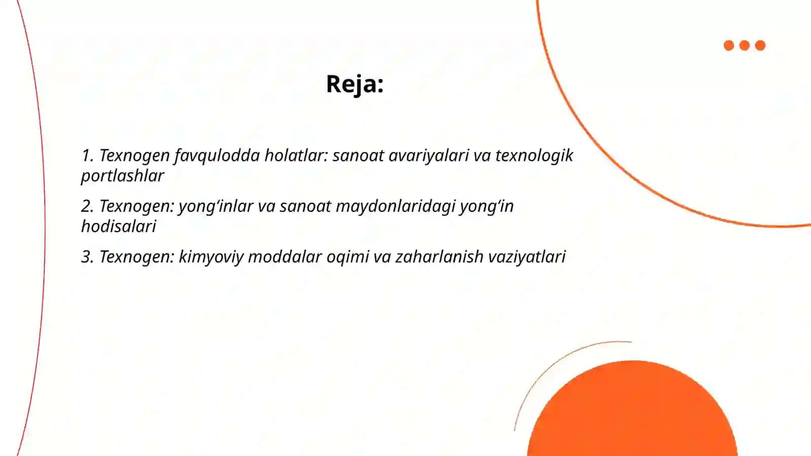 Texnogen, va exnogen, ekologik va ijtimoiy tusdagi favqulocida vaziyatlar va ularning qisqacha tasnifi Xolmuhammedov Abdulhay 2