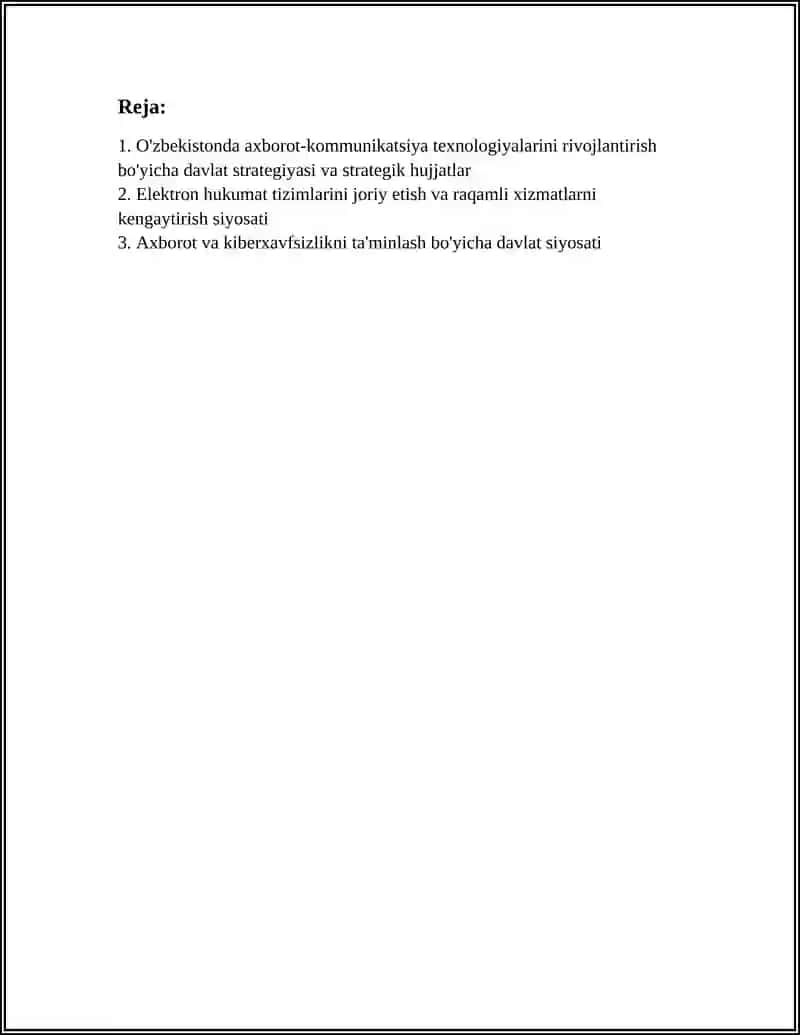 O'ZBEKISTONDA AXBOROT-KOMMUNIKATSIYA TEXNOLOGIYALARI SOHASINI RIVOJLANTIRISHDAGI DAVLAT SIYOSATI 2