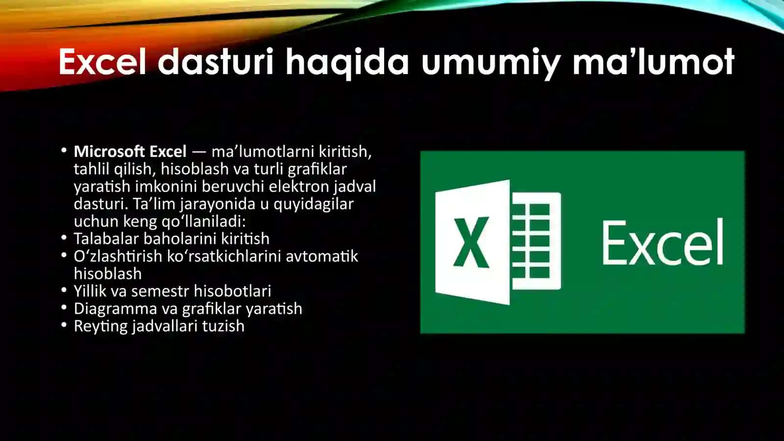 Excel dasturida turli hisobotlar tayyorlash 2