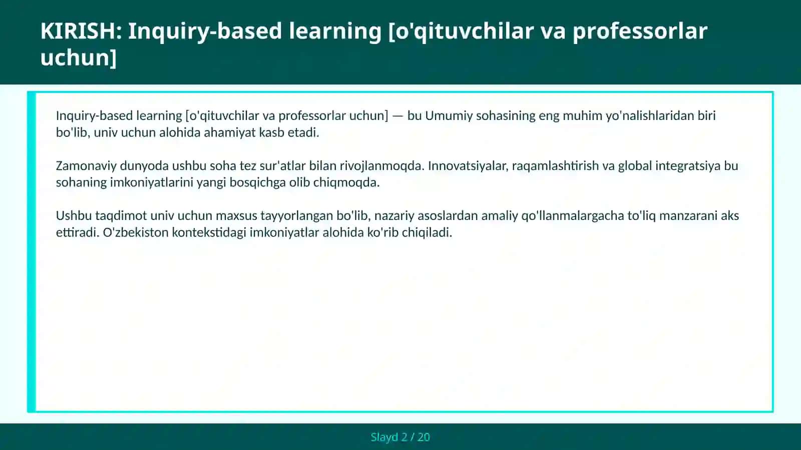 Inquiry-based learning [o'qituvchilar va professorlar uchun] 2