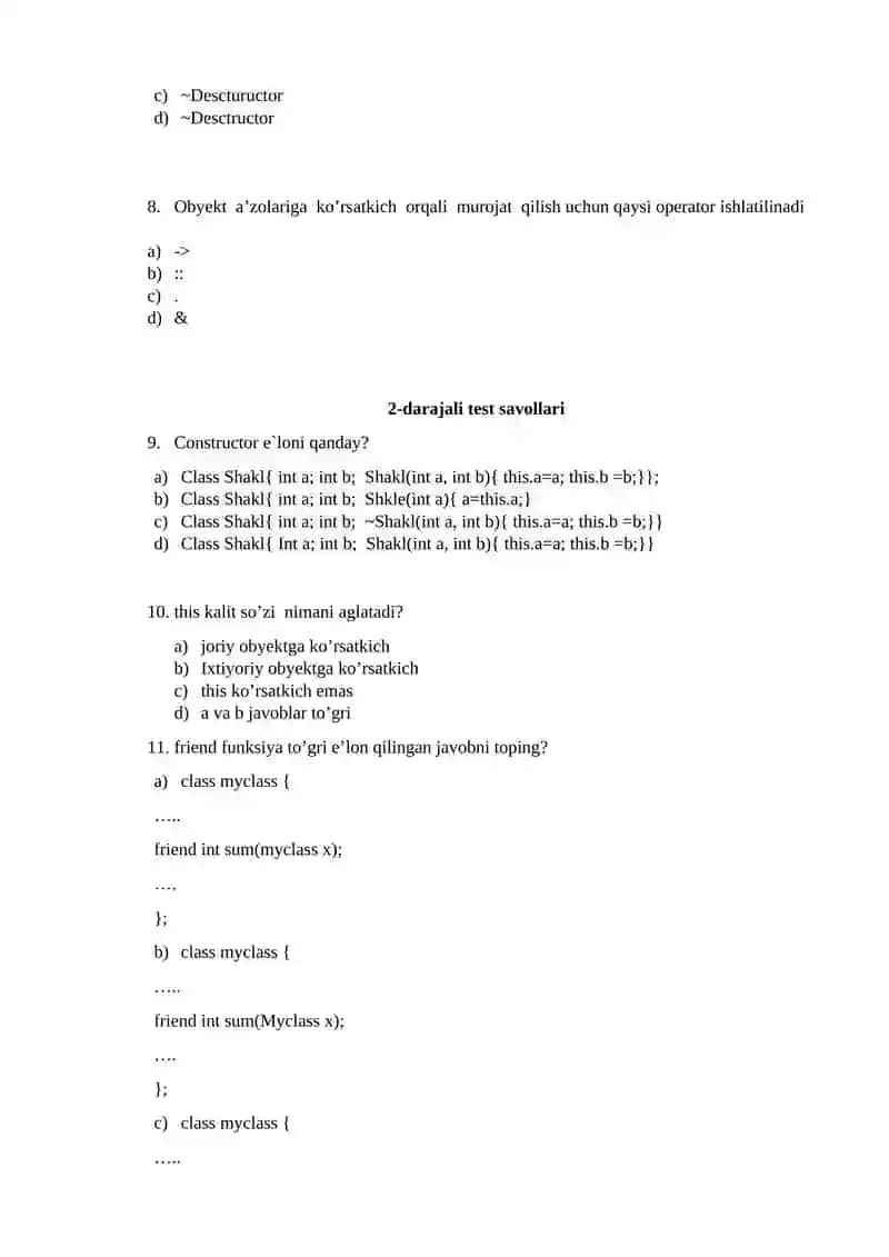 MAVZU BO’YICHA TEST SAVOLLARI 2