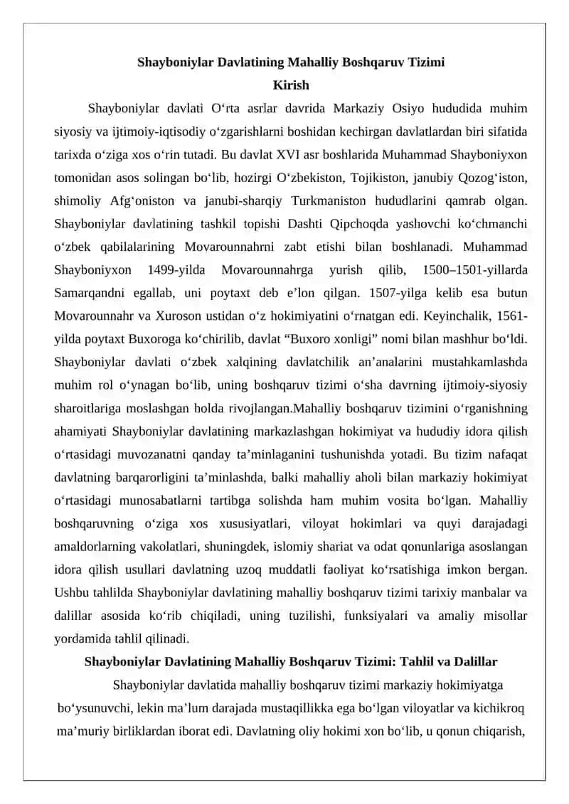 Shayboniylar Davlatining Mahalliy Boshqaruv Tizimi 2