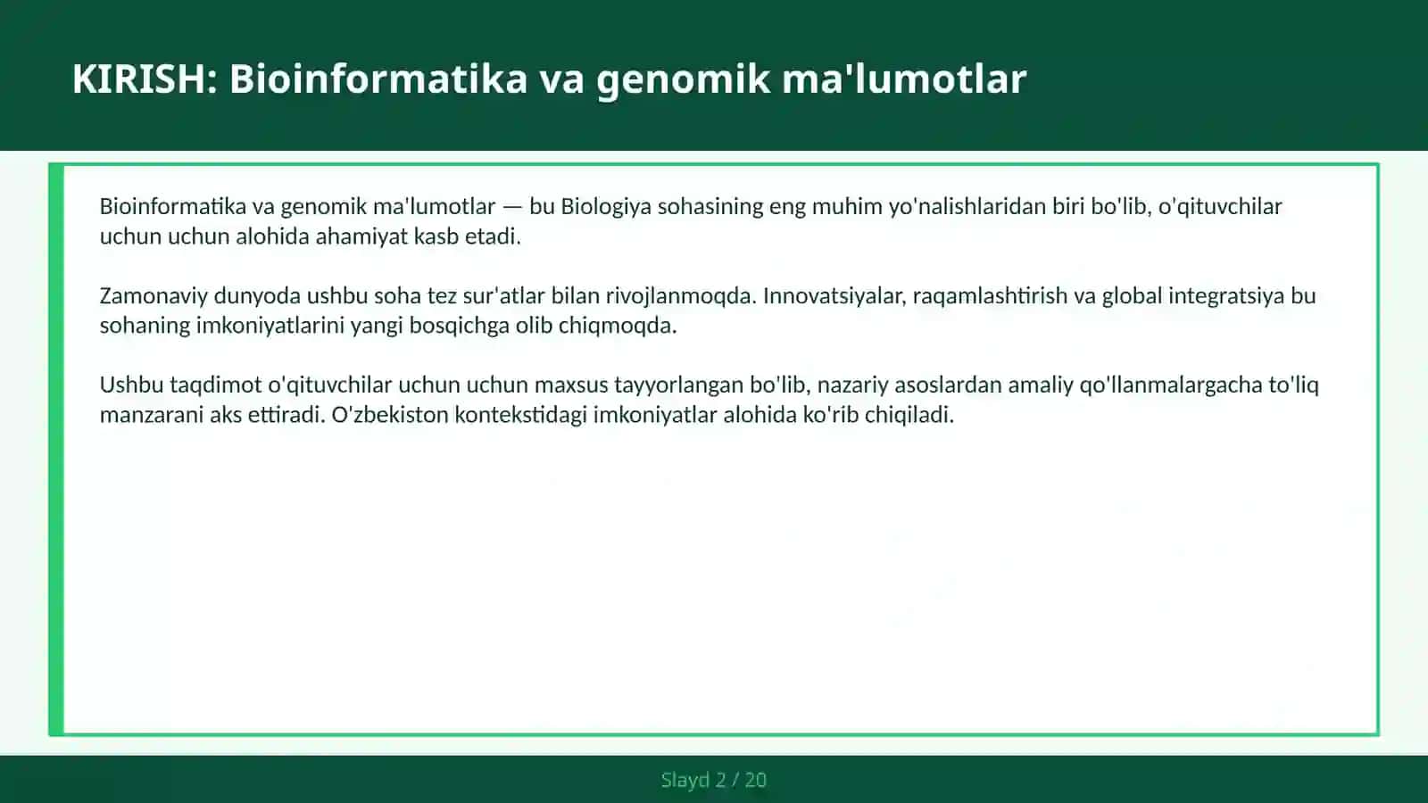BIOINFORMATIKA VA GENOMIK MA'LUMOTLAR 2