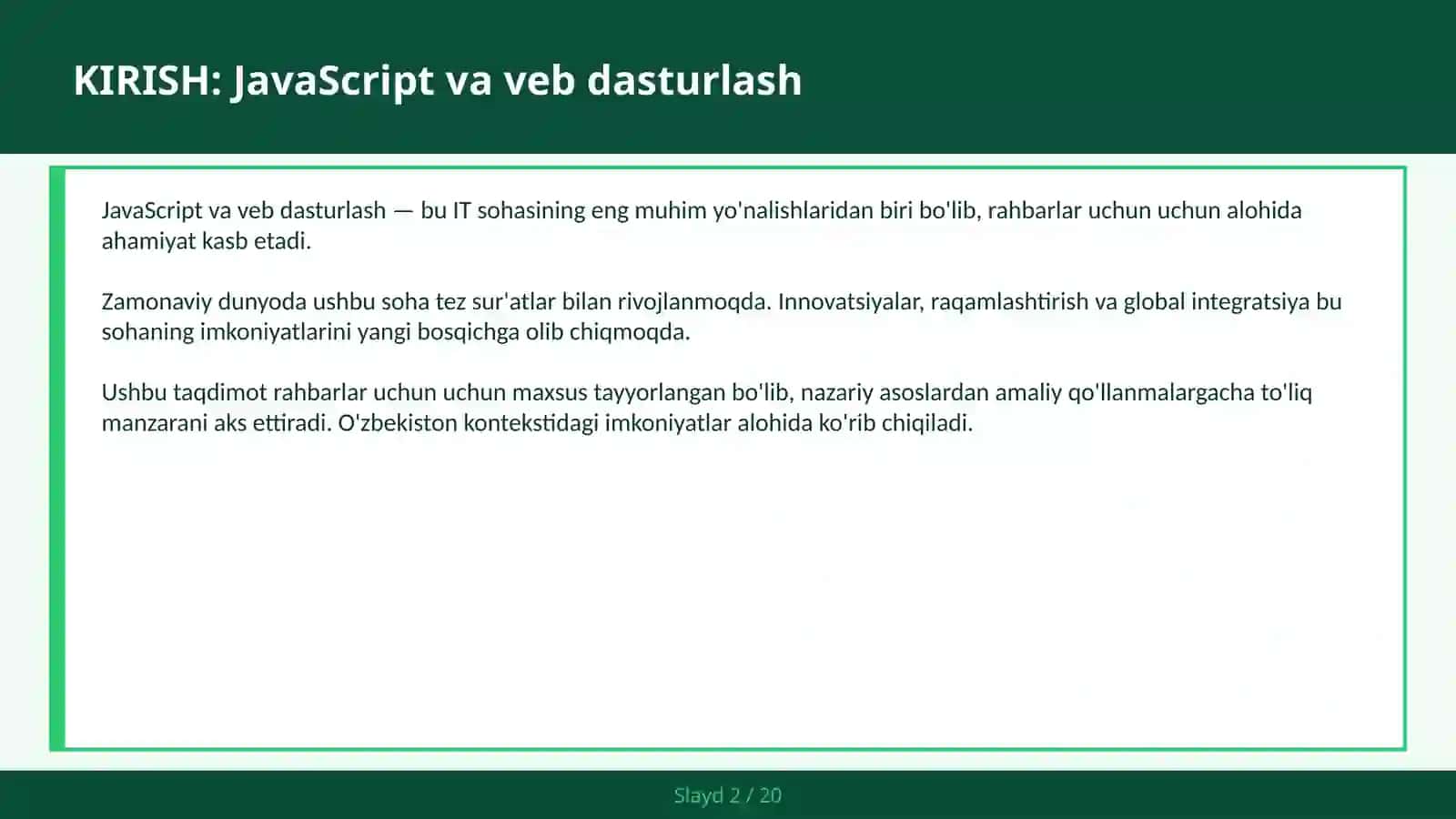 JavaScript VA VEB DASTURLASH 2