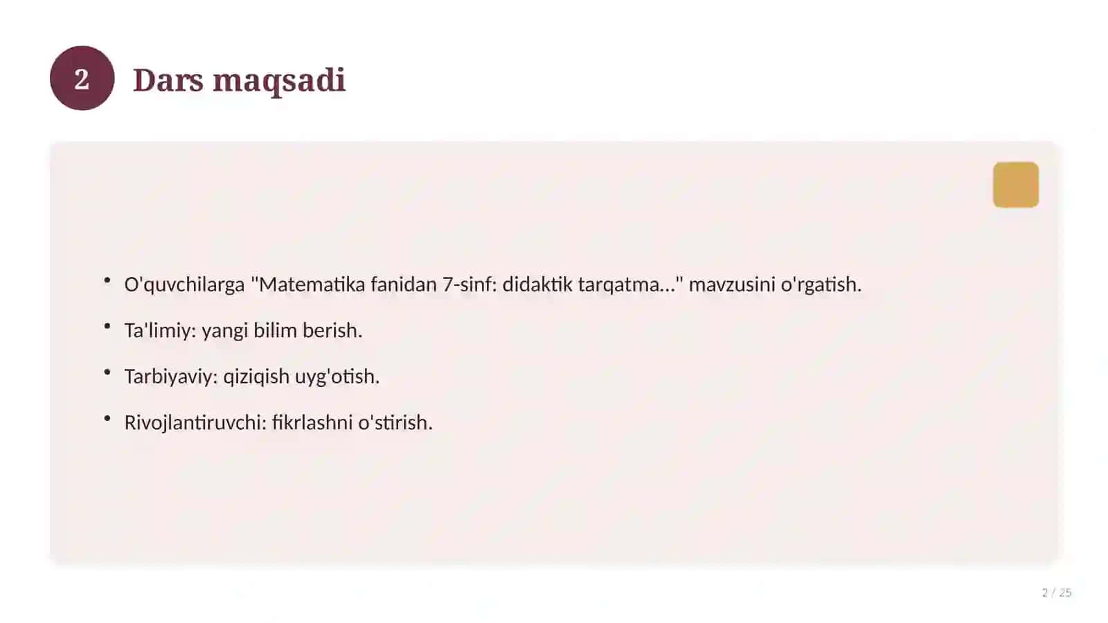 Matematika fanidan 7-sinf: didaktik tarqatma materiallar 2