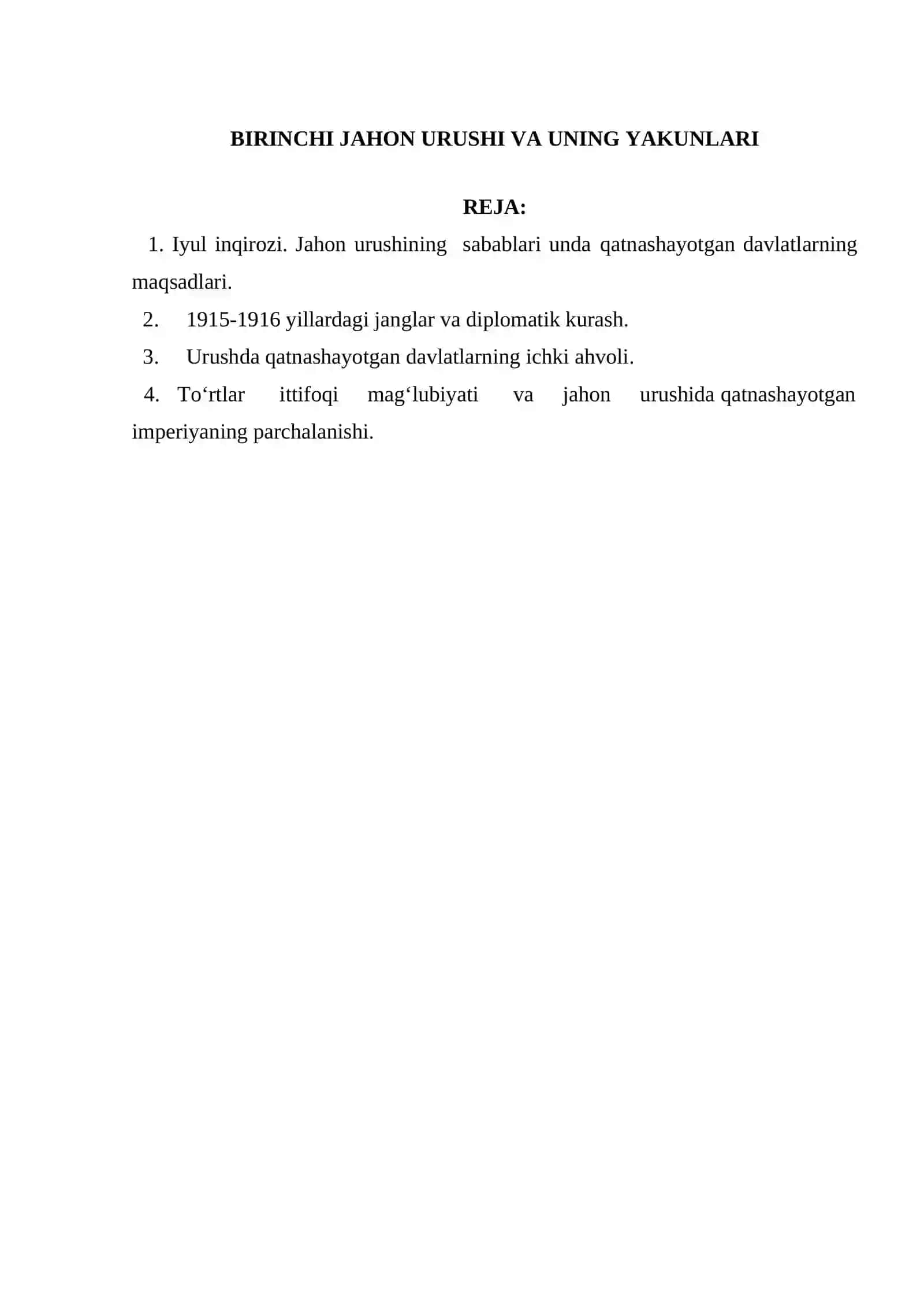 BIRINCHI JAHON URUSHI VA UNING YAKUNLARI 2